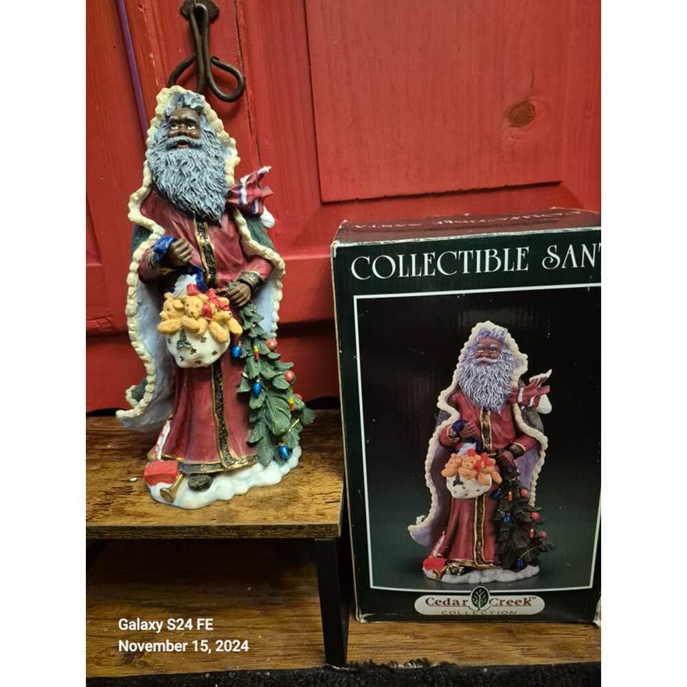Cedar Creek Collection African American Collectible Santa Claus Figurine 12" EUC
